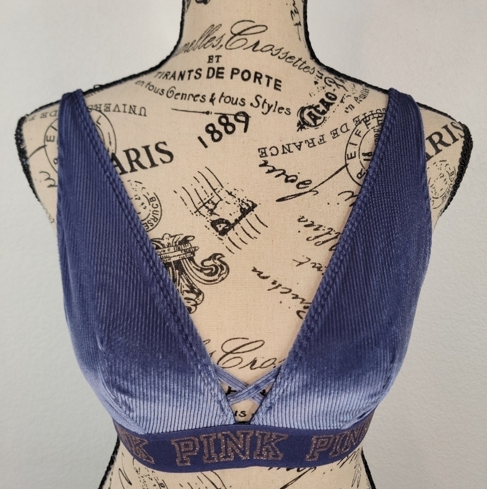 Victoria's Secret Pink S Velvet Sparkle Bralette Top Logo